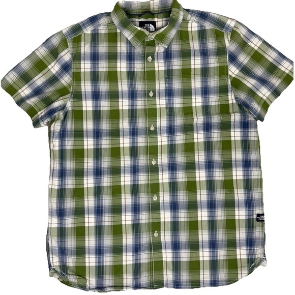 The North Face Other - The North Face Shirt Men's L Green Blue Plaid Short Sleeve Button Up Casual